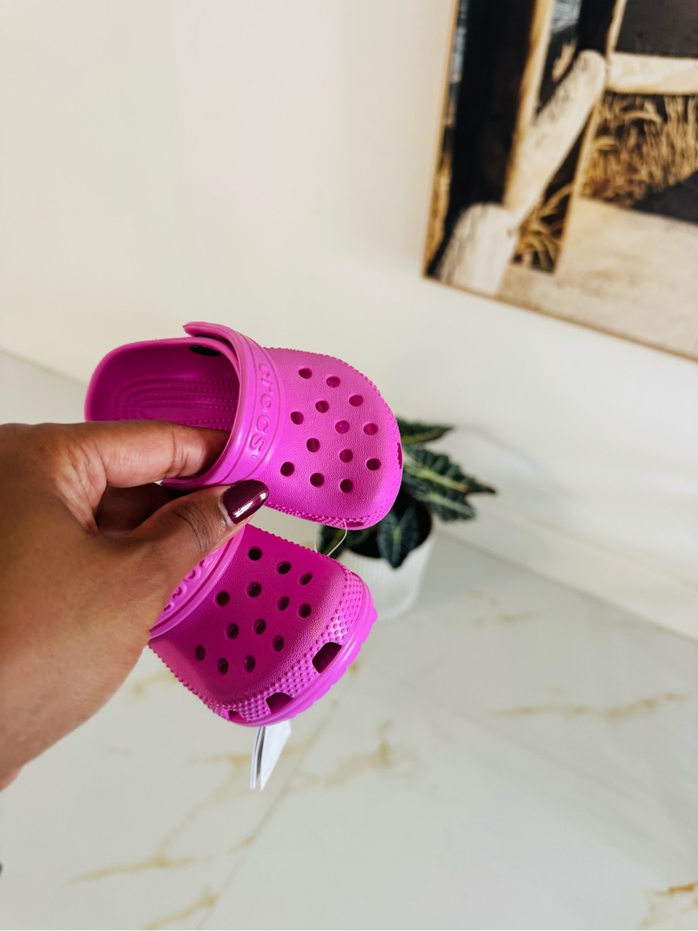 CROCS Kids Hot Pink Classic Clogs with Heel Strap